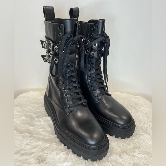 New Zara Leather Ankle Combat Black Boots size 38 (US 7.5) model 2126/610 - Picture 3 of 13